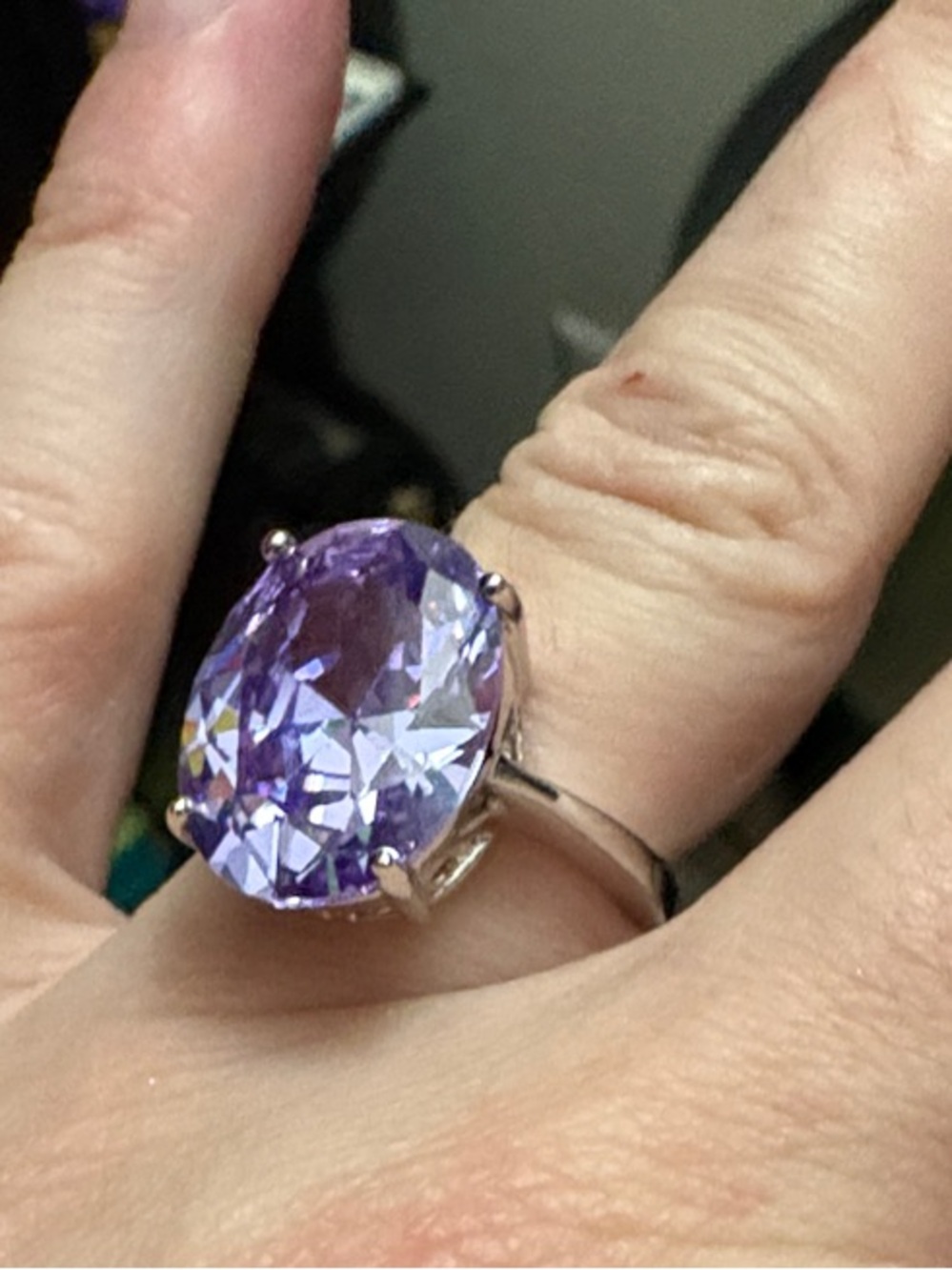 XL Oval Amethyst Purple Stone 925 Sterling Silver, Sz 6, Engagement Ring.
